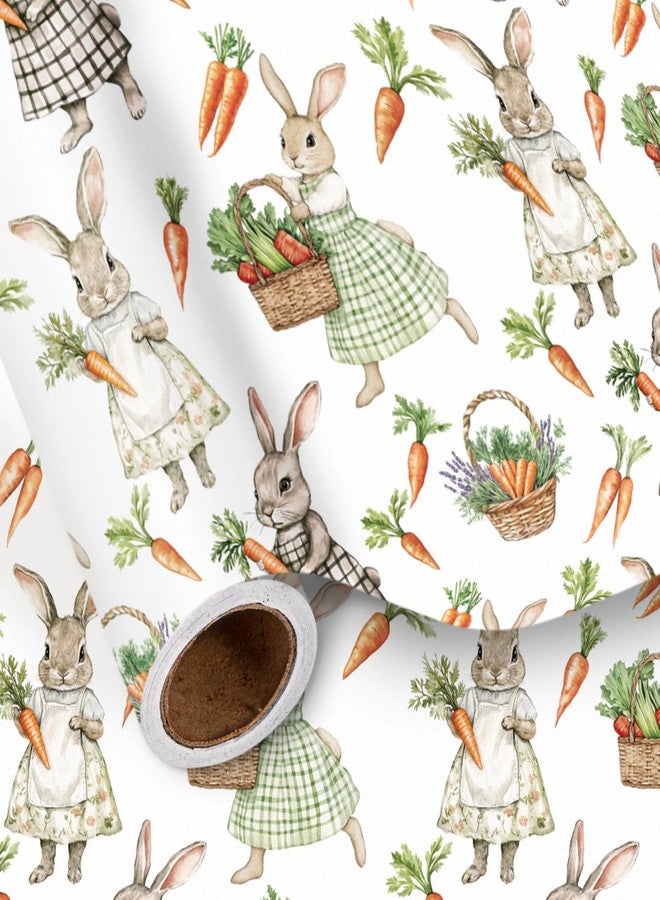 LeZakaa Easter Wrapping Paper Roll, Cute Bunny with Carrots & Baskets Design, Spring Gift Wrap for Baby Showers, Kids Birthday Party, Mini Roll 17 in x 16.4 Ft - Image 1